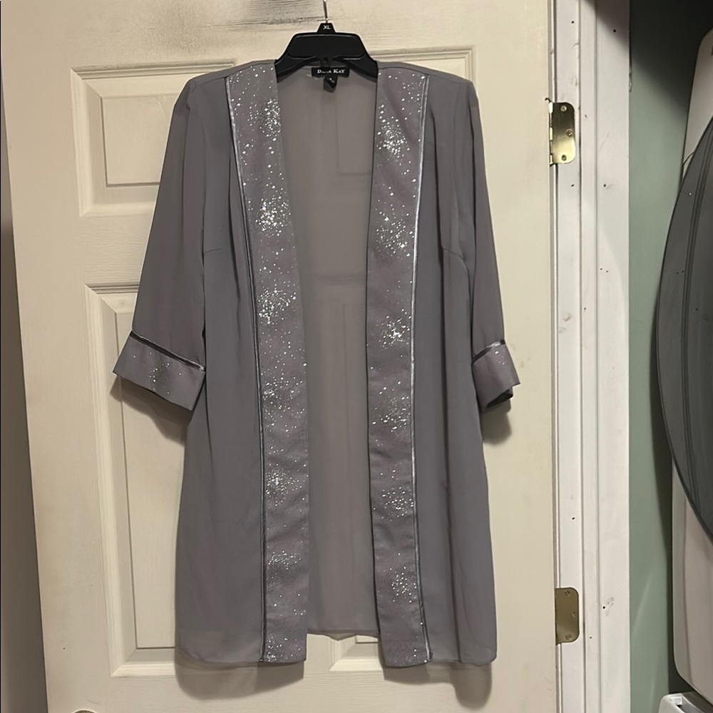 Dana Kay Gray Glitter Draped Cardigan Size 8